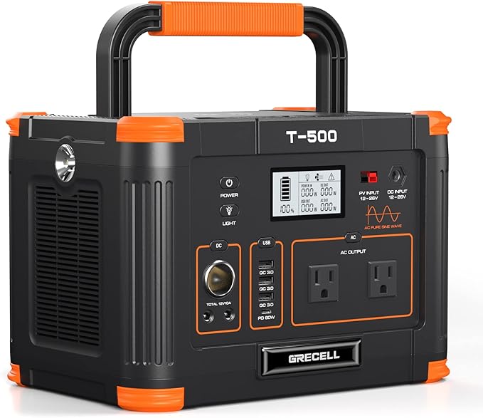 Portable Power Station 500W(Peak 1000W), 519.48Wh Outdoor Solar Generator Backup Battery Pack with 2 AC Outlets, 500W 10-Port Powerhouse for RV/Van Camping Fishing Climbing Road Trip Home Emergency