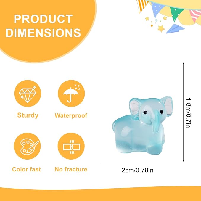 60 pcs Mini Resin Elephant Many Styles Variety Tiny Luminous Animals Figures Miniature Little Small Animal Figurines Bulk for Micro Fairy Garden Landscape Accessories Hide Crafts Decor Aquarium