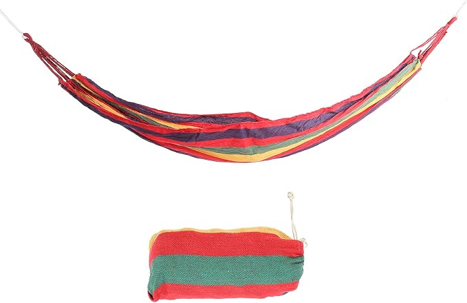 Canvas Double Camping Hammock, Lightweight Travel Hammock, Soft Resting Bed, Quick Setup Hand Woven with Storage Bag for Garden Backpacking, 551 Lb Limit (Red)