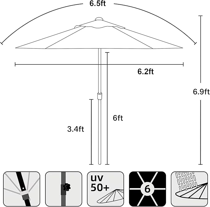 AMMSUN 6ft Patio Umbrella Outdoor Table Umbrellas with Push Button Tilt, UPF50+ Premium Steel Pole and Ribs for Deck, Lawn, Garden, Backyard & Pool (Red)