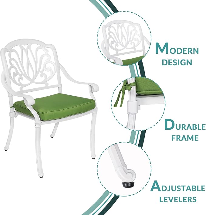 MEETWARM 3 Piece Patio Bistro Set, Outdoor All-Weather Cast Aluminum Dining Furniture Set Includes 2 Chairs and a 31” Round Table with Umbrella Hole for Garden Deck, White