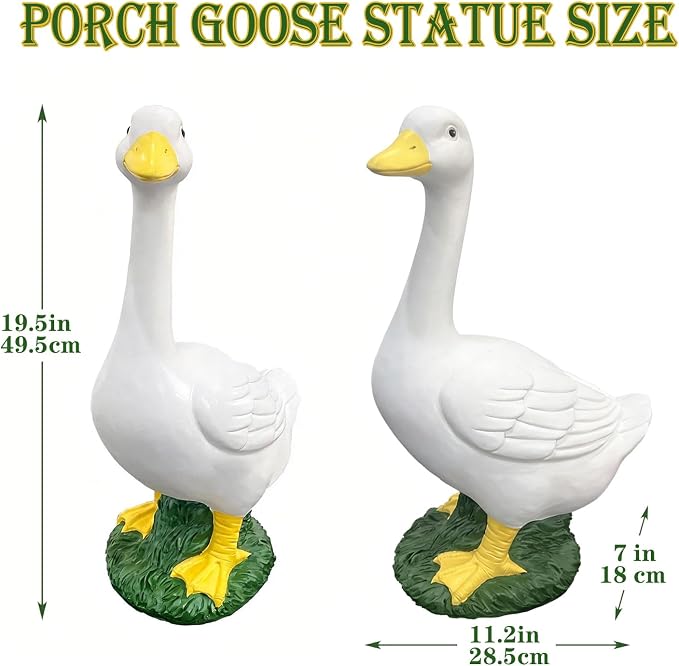 Porch Goose Statue Garden Décor - Large Porch Goose Statues, Lawn Goose Sculpture, 20″ Porch Duck Decoration Resin Material Figurine, Indoor Outdoor Lawn Yard Decor, Unique Housewarming Gifts (White)