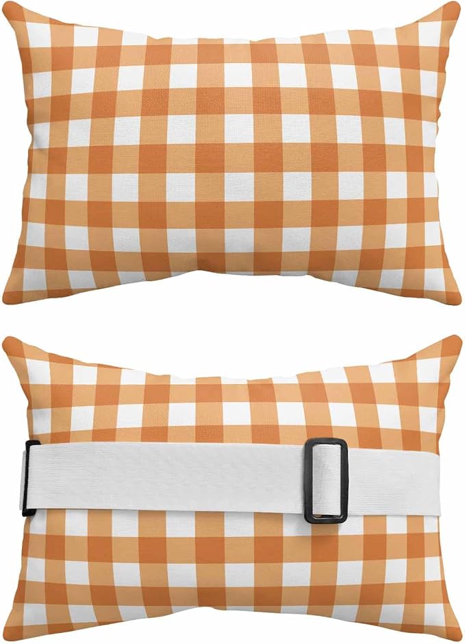 Pack of 4 Outdoor Lumbar Pillow Covers 12x20 Inch, Orange Plaid Waterproof Throw Pillow Covers Set, Gradient Geometric Buffalo White Checkered Indoor&Outdoor Cushion Cases for Patio Porch Beach