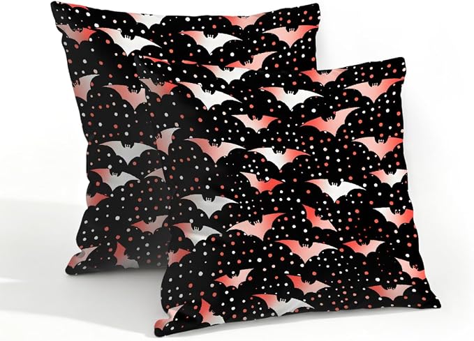 18x18 Inch Outdoor Pillow Covers Set of 2 Waterproof Throw Pillow Covers Decorative Couch Cushion Covers Polka Dot Bat Square Pillowcases Protectors for Patio Garden Sofa
