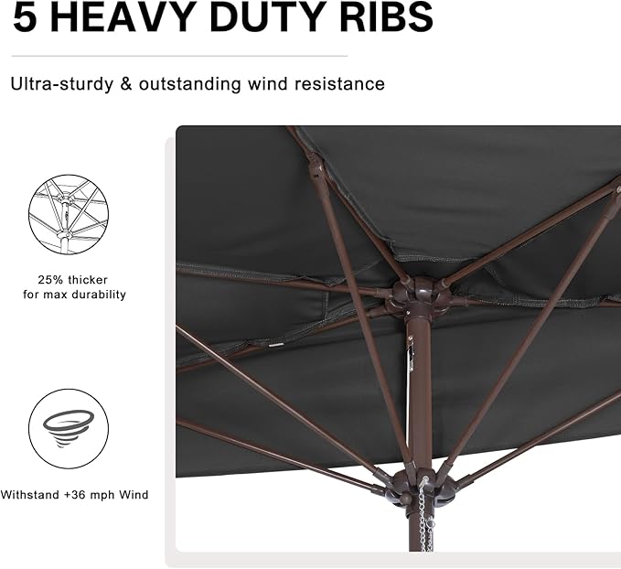 ABCCANOPY Patio Umbrella 11FT - Outdoor Half Umbrellas for Patio, Backyard, Garden, Deck (Dark Gray)