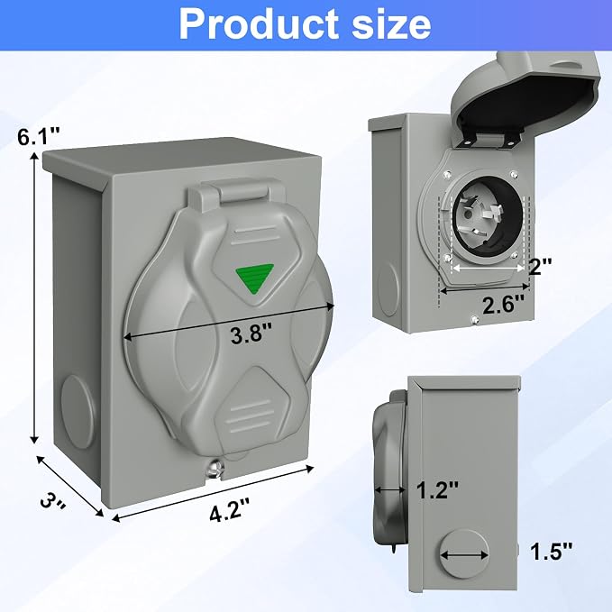 50 Amp Generator Inlet Box Pre-Drilled, NEMA SS2-50P 30A 125V/250V Generator Power Inlet Box for 3 Prong Generator Cord ETL Listed, Waterproof Dust Proof for Outdoor Use