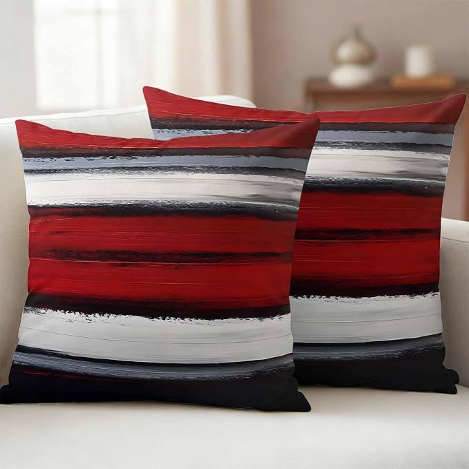 Red and Black Strip Outdoor Pillow Covers 26"x26" Set of 2, Classic Modern Art Waterproof Throw Pillow Covers for Patio Furniture, Decorative Cushion Covers for Porch