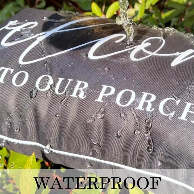 ONWAY Black Outdoor Welcome Throw Pillow Covers 12x20 Inch Waterproof Black and White Decorative Cushion Cover for Patio Furniture Garden Spring Summer Decor