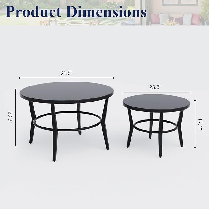 Kurapika Aluminum Patio Furniture Set 5-Seat Modern Metal Outdoor Conversation Sets w/5.1 Inch Cushion Patio Sectional Sofa with 2 Round Coffee Tables, Grey