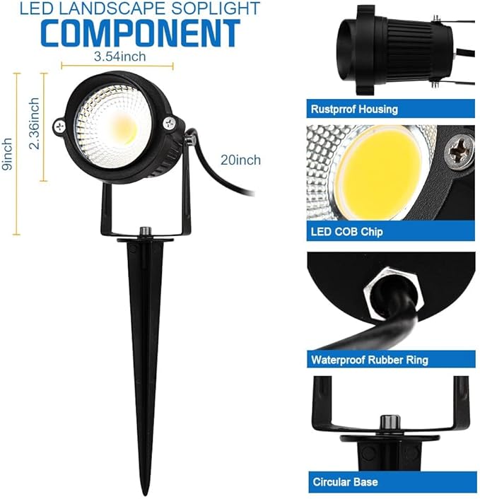 EAGLOD 5W Spot Lights Outdoor 5000K Daylight White Flag Pole Light 12V~24V AC/DC LED Landscape Spotlights, Waterproof Low Voltage Landscape Lighting for Yar (12)