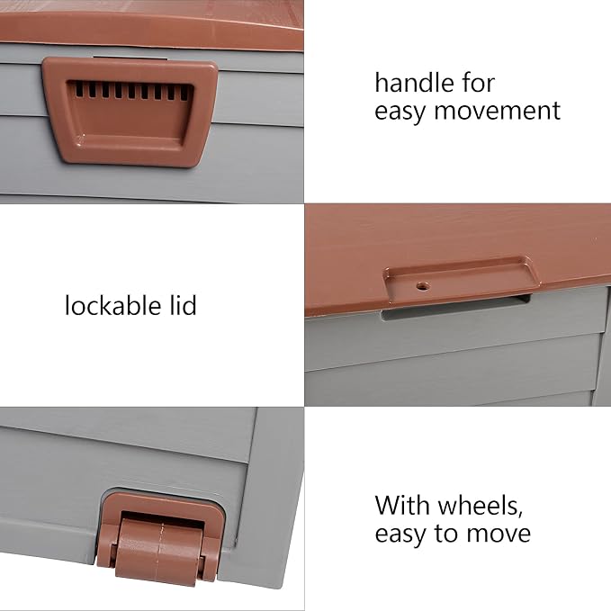 Resin Deck Box,75 Gallon 260L Outdoor Garden Plastic Storage Deck Box Chest Tools Cushions Toys Lockable Seat (Brown)