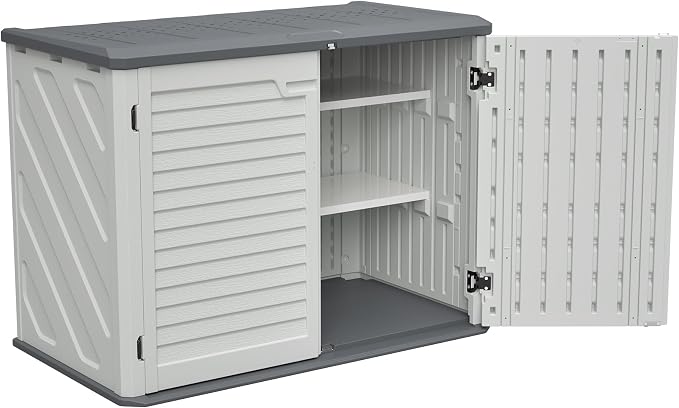 Large Outdoor Storage Box with Removable Shelf, 28 Cu.Ft. Weather-Resistant HDPE Deck Box for Patio Cushions and Garden Tools, Lockable White Storage Cabinet, 52 x 30 x 39 Inches