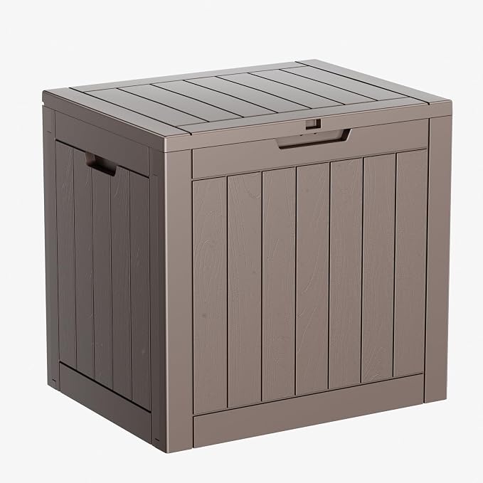 DRATO 35 Gallon Deck Boxes Resin Outdoor Storage Box UV Resistant Outside Deck Box with Lockable Lid for Patio Furniture (Grey, 35 Gallon)