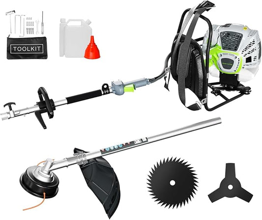 52CC Gas Powered Weed Wacker, 3IN1 2-Stroke Backpack Gas Powered Weed Eater String Trimmer, Brush Cutter 3/40-Tooth Blade for Garden, Yard
