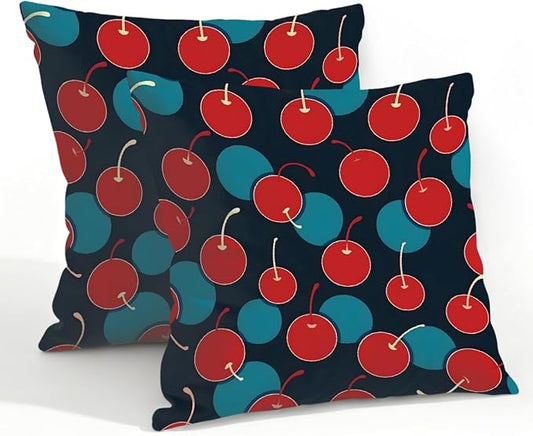 22x22 Inch Outdoor Pillow Covers Set of 2 Waterproof Throw Pillow Covers Decorative Couch Cushion Covers Red Cherry Blue Circle Square Pillowcases Protectors for Patio Garden Sofa