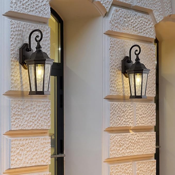 Outdoor Wall Lantern, 16'' Black Outdoor Wall Light Fixtures