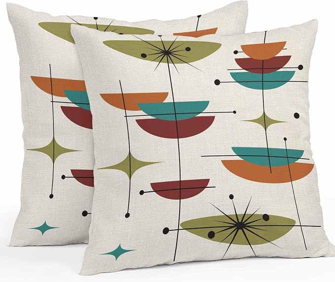 Vandarllin Outdoor Throw Pillows Covers 26x26 inch Set of 2 Waterproof Boho Mid Century Decorative Zippered Cushion Covers for Patio Furniture, Turquoise Orange Geometric Abstract Lumbar Pillowcases