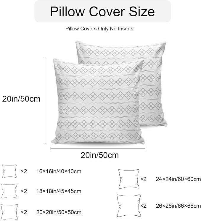 Grey Boho Outdoor Pillow Covers 24x24 Inch Throw Pillow Covers Set of 2 Waterproof Decorative Pillow Cases Vintage Ethnic Tribe Abstract Art Cushion Covers for Patio Furniture Garden Couch Sofa