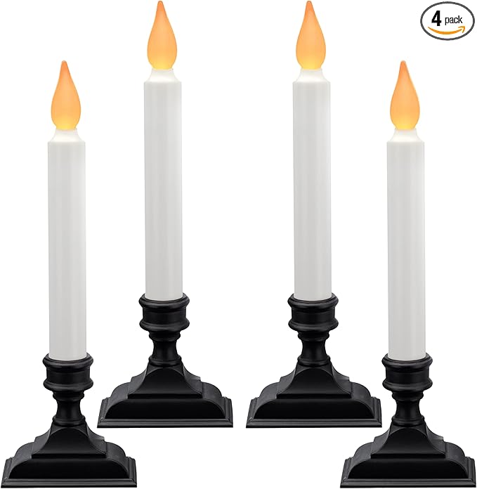 612 Vermont Battery Operated LED Window Candles with Flickering Amber Flame, Automatic Timer, 9.75 Inches Tall, VT-1206A (Pack of 4, Antique Bronze)
