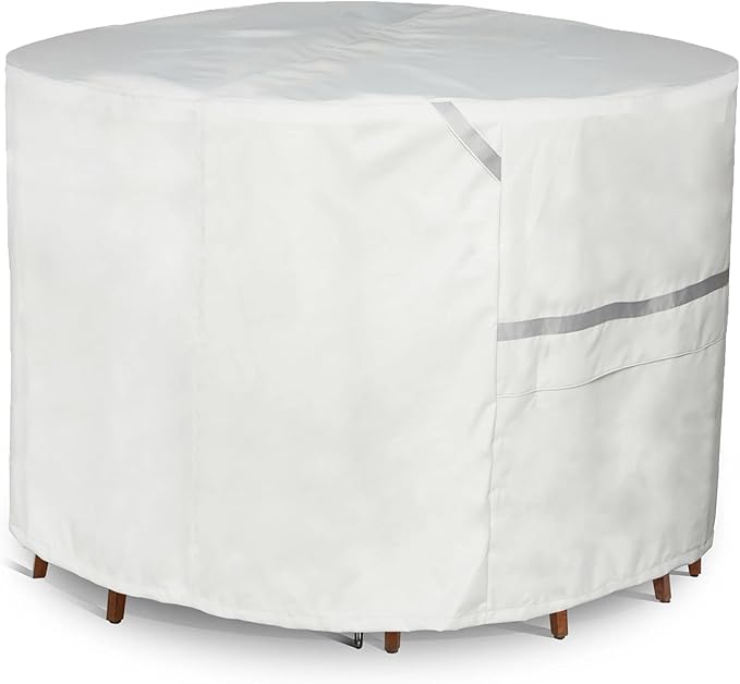 Covermates Round Dining Table/Chair Set Cover - Premium Polyester, Weather Resistant, Drawcord Hem, Patio Table Covers, 72DIAMETER x 30H, Stone