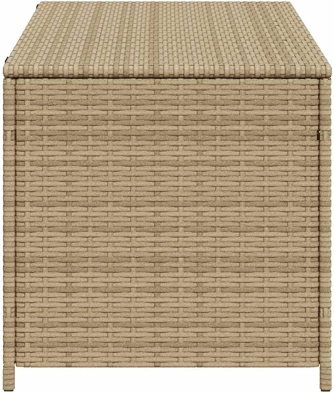 Mix Beige PE Rattan Garden Storage Box, Medium Cushion Storage for Patio and Deck Organization