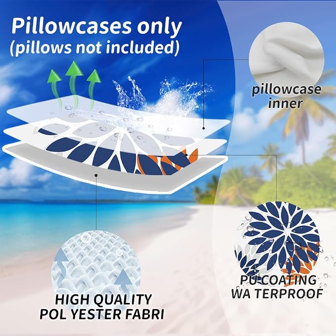 DFXSZ Outdoor Waterproof Pillow Covers 16x16 Set of 2 Blue Orange Flower | Spring Summer Waterproof Flower Throw Pillowcases（No Inserts）Outdoor Decor for Fall Patio Funiture Garden Polyester Covers