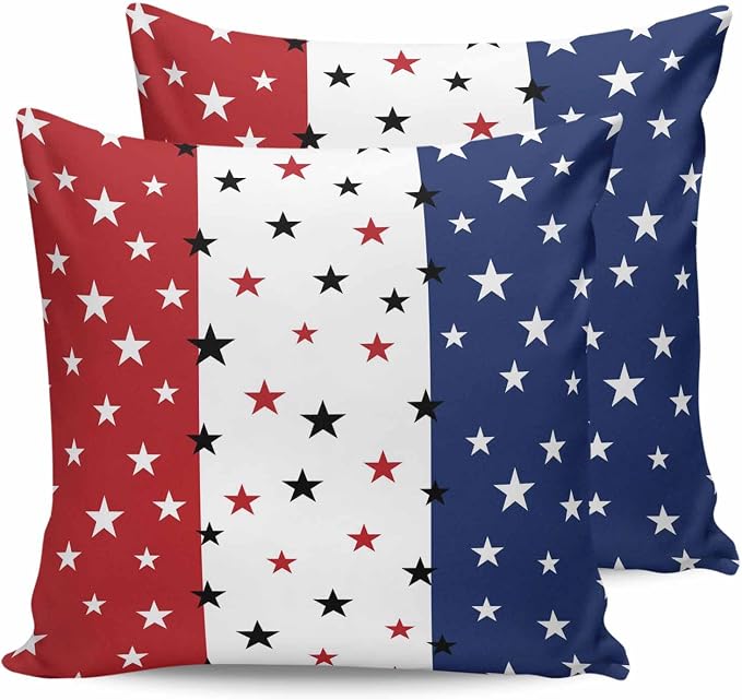 Vandarllin Outdoor Throw Pillows Covers 16X16 Set of 2 Waterproof July 4th Decorative Zippered Cushion Covers for Patio Furniture, Red White Blue Lumbar Pillowcases Independence Day Americana Stars