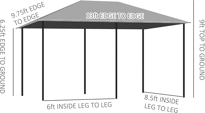 Outsunny 10' x 13' Outdoor Patio Gazebo, Canopy Shelter with 6 Removable Sidewalls & Steel Frame for Garden, Lawn, Backyard & Deck, Gray
