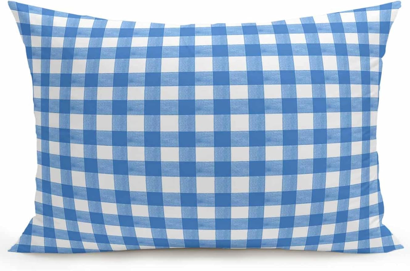 Outdoor Waterproof Throw Pillows Light Blue Gingham Check Patio Pillows,Decorative Pillow Covers with Insert,Pillow Cushion Case for Garden Couch Sofa Country Classic Plaid