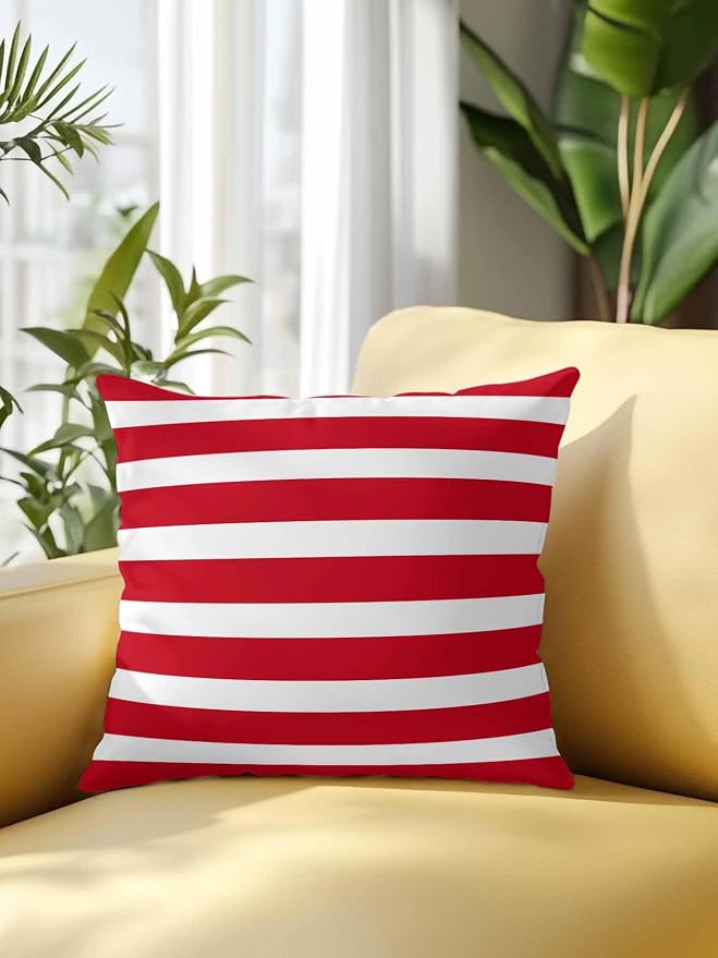 Waterproof Outdoor Pillow 1 Pack Red Stripes Decorative Throw Pillows Cover & Insert 16x16 Inch Pillowcase Classic Striped Lines Square Pillows for Couch Sofa Bed Patio Furniture Indoor Outdoor