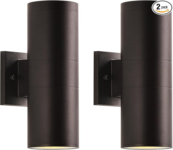 mirrea 12" Modern Outdoor Porch Light 2 Lights, 2 Pack, Oil Rubbed Bronze | Aluminum cylinder exterior fixtures, tempered glass cover, waterproof wall sconce & patio light for outdoor use.