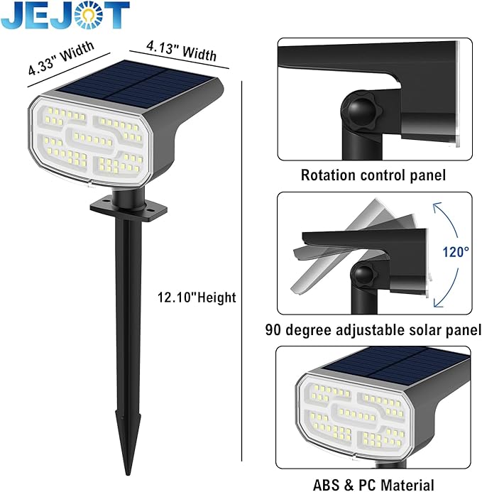 Solar Lights Outdoor Waterproof IP65,Auto On/Off, 2700K 2 Lighting Modes, Super Bright LED, Solar Powered Yard Garden Solar Spot Lights for Outside Landscape,4 Pack
