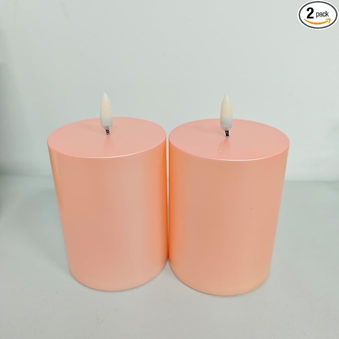 Pink Electric Candles 3x4 Set of 2, Battery Operated LED Pillar Candles for Home Decoration, Flameless Decorative Candles for Living Room Decor and Table Decor