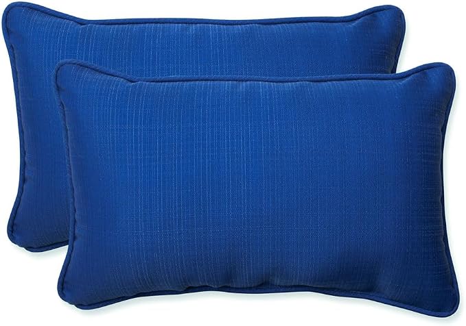 Pillow Perfect Fresco Solid Indoor/Outdoor Lumbar Pillow Plush Fill, Weather and Fade Resistant, Lumbar - 11.5" x 18.5",, Blue, 2 Count