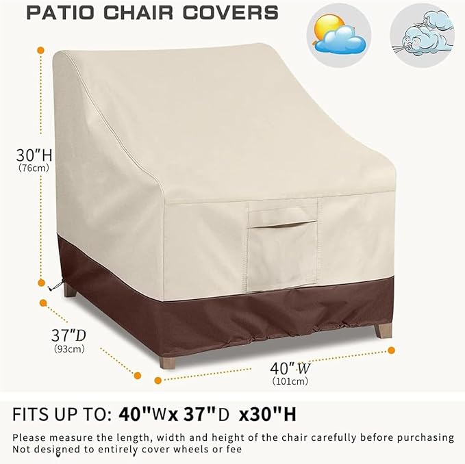 Patio Chair Covers For Outdoor Furniture Waterproof 600D Heavy Duty Oxford Chair Covers For Outdoor Furniture, Outdoor Chair Cover 40"W x 37"D x30"H (1pack-Beige)