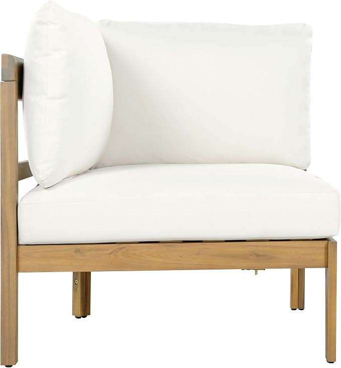 Merax Outdoor Acacia Wood 7-Seater Sectional Sofa Set with Cushions, Wood Patio Modular Lounge with Corner & 1 Table & 2 Club Chairs for Balcony, Porch, Garden, Beige + Light Brown