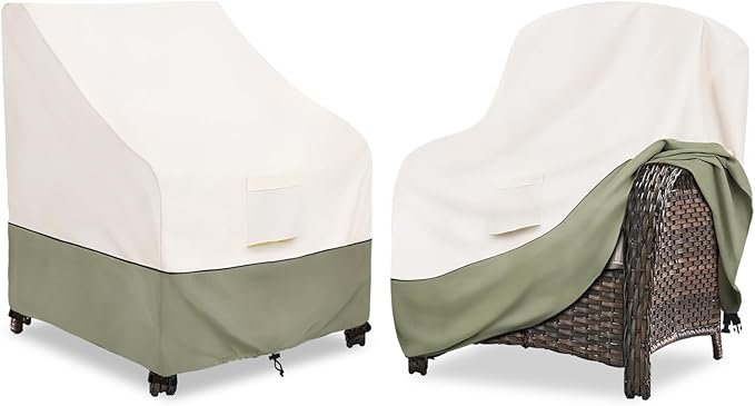 Bitubi Waterproof Patio Chair Covers, Lounge Deep Seat Cover Fits Up to 35W x 38D x 31H inch, Heavy Duty Outdoor Lawn Patio Furniture Cover (2 Pack, Beige)
