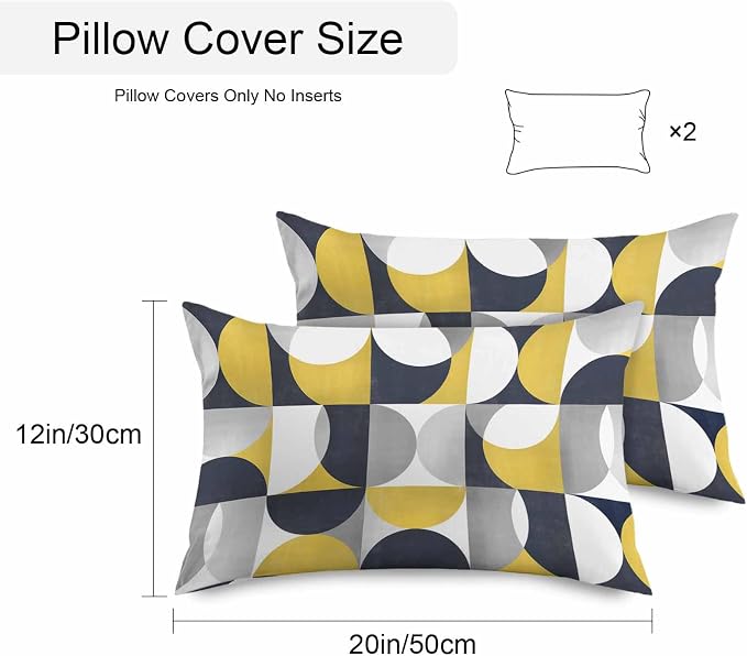 Vandarllin Outdoor Throw Pillows Covers 20x12 inch Set of 2 Waterproof Mid Century Geometric Decorative Zippered Cushion Covers for Patio Furniture, Abstract Modern Yellow Lumbar Pillowcases