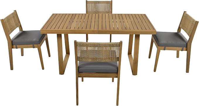 RUNNA Modern Acacia Wood Outdoor Dining Table and Chairs Set with Thick Cushions, Elegant Patio, Balcony, Garden Furniture for Entertaining (Gray-A2)