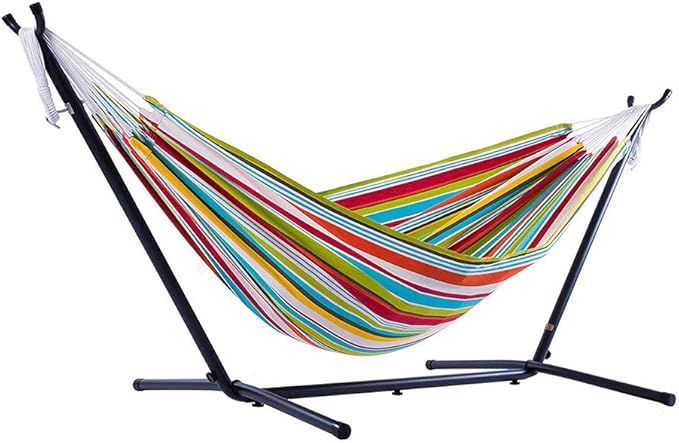 Vivere Double Polyester Easy Assemble Outdoor Hammock with Steel Stand, Ciao