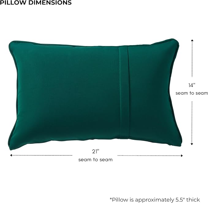 Sunbrella Rectangular Outdoor Throw Pillows 21x14 Set of 2 - Corded Lumbar Patio Accent Pillows with Pleated Design & Removable Zipper Covers – Weather & Fade Resistant Pillows, Canvas Forest