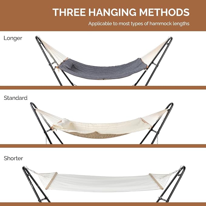 Double-Barrel Hammock Stand Heavy Duty Steel Frame, Black | 3 Adjustable Hanging Methods, Anti-Rust Coating, Anti-Slip Foot Pads, 315 x 104 x 128 cm,