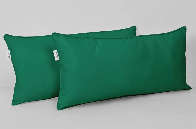 Indoor/Outdoor Polyester Fabric Lumbar Pillow Cover, All-Weather Waterproof Rectangular Cushion Case for Patio Furniture, 12 x 24 Set of 2 -Teal Green