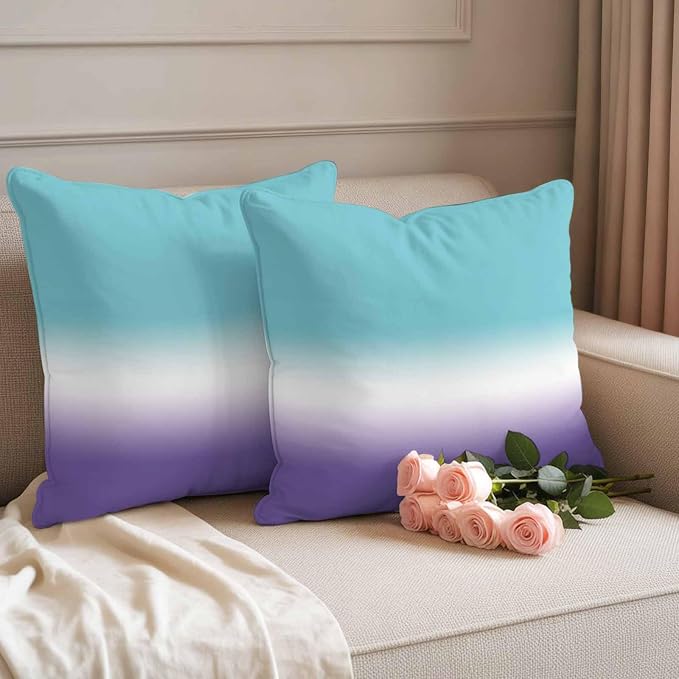 Gradient Blue Outdoor Waterproof Throw Pillow Covers Set of 2, 18"x18", Teal to Purple Decorative Pillow Covers Outside Cushion Case for Patio Porch Garden