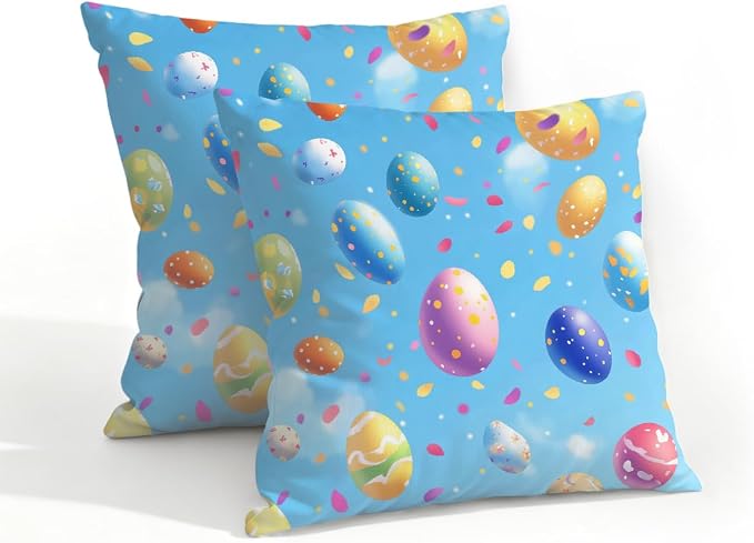 18x18 Inch Outdoor Pillow Covers Set of 2 Waterproof Throw Pillow Covers Decorative Couch Cushion Covers Magic Easter Eggs Square Pillowcases Protectors for Patio Garden Sofa