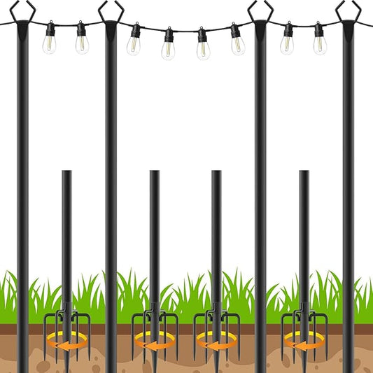 4 Pack 10FT String Light Poles,Metal with Fork Lights Poles for Outdoor String Light, Rustproof Heavy Duty for Outside Garden,Patio,Wedding,Backyard,Deck,Party