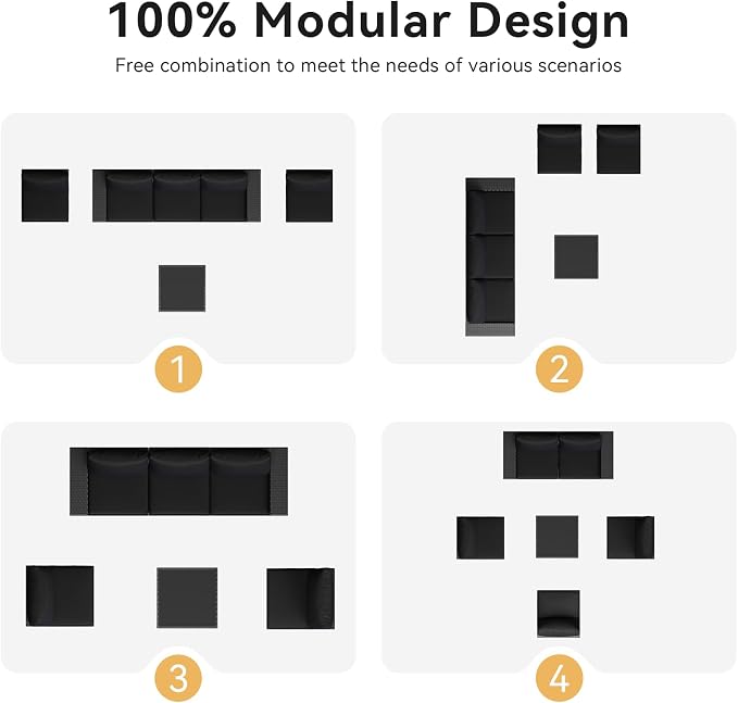 Aoxun Patio Furniture Set, 6 Pcs Outdoor Patio Furniture Sets with 4in Thicken Cushion, Widen Armrests Wicker Outdoor Sectional for Backyard & Garden, Black