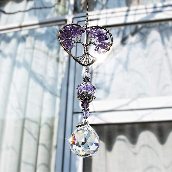 Tree of Life Crystal Suncatcher Rainbow Drop Pendant Window Decor | Tree of Life Crystal Suncatcher Hanging Drop Pendant Rainbow Maker for Window Home Garden Car Office Wedding Decor