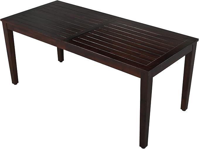 7 Piece Patio Dining Set, 70.9" Rectangular Acacia Wood Outdoor Dining Table & 6 Dining Arm Chairs with Cushion, Suitable for Outdoors and Indoors (Dark Brown@015)