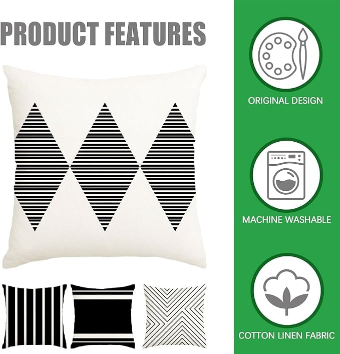 Outdoor Pillows Covers 16x16 Waterproof,Black and Beige Set of 4(No Insert) | for Covered Patio Furniture Couch Sunbrella,No Insert Just Covers,Durable Polyester,Fit 16x16 inch Inserts or Smaller,Boho